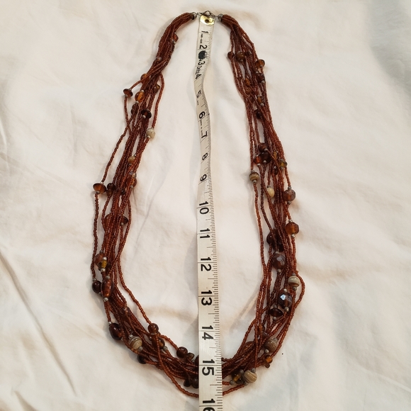 Stunning Vintage Multiple Strand Black Glass Seed Bead Necklace Dark Amber - Picture 2 of 6